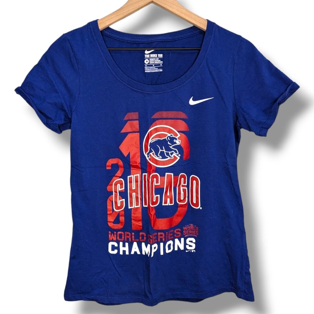 Nike Chicago Cubs World Champs 2016 Athletic Cut T-Shirt Womens Medium